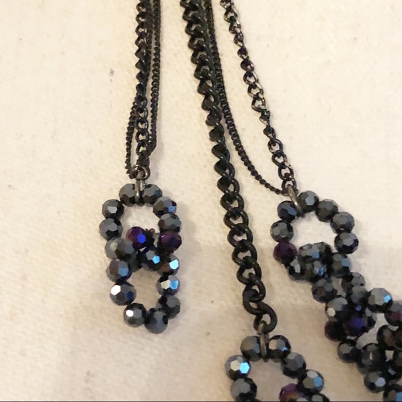 Navy Blue Jewel Beaded Double Layered Necklace with Gun Metal Chain - Picture 7 of 12